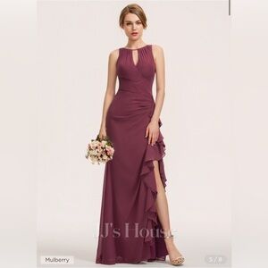Sheath/Column Scoop Floor-Length Chiffon Bridesmaid Dress With Cascading Ruffles
